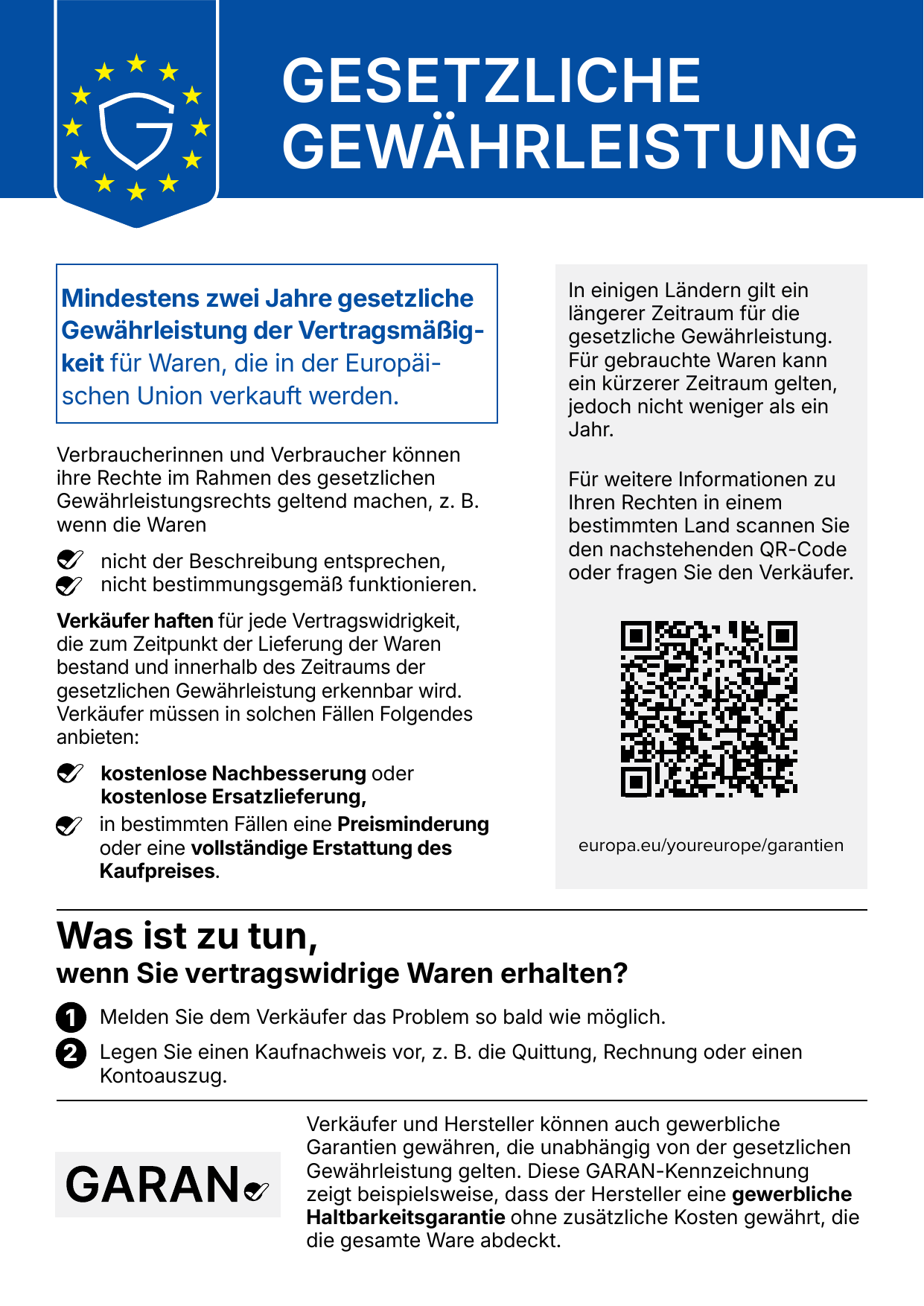 EU-Hinweis auf das gesetzliche Gewährleistungsrecht