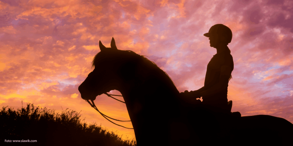 Reiterin mit Pferd im Sonnenuntergang. Foto: Christiane Slawik