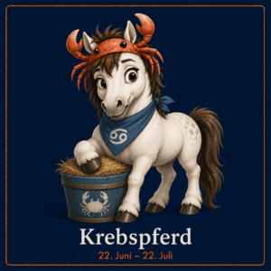Pony mit Krebsscheren auf dem Kopf