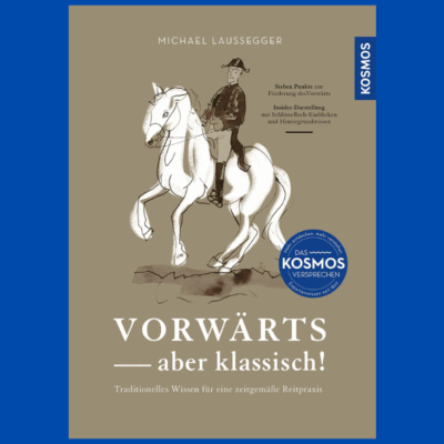 Titelbild des Buches von Michael Laussegger, eine Zeichnung eines Schimmels mit Reiter.