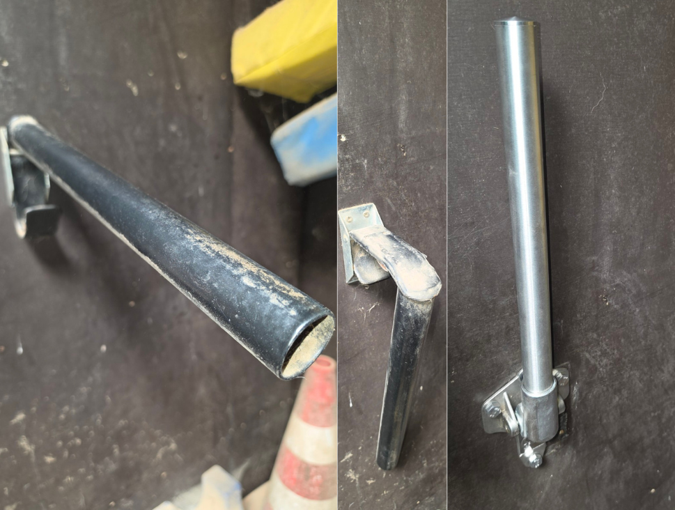 Links und mitte: Ausgeleierter Sattelhalter, rechts klappbares Modell von Paddo.