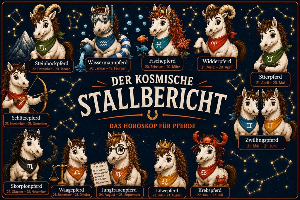 Zeichnung mit den zwölf Sternzeichen als Ponys