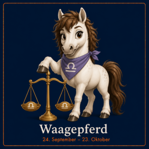 Pony mit Waage in der Hand
