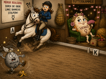 Pferd erschrickt in der Reithallenecke